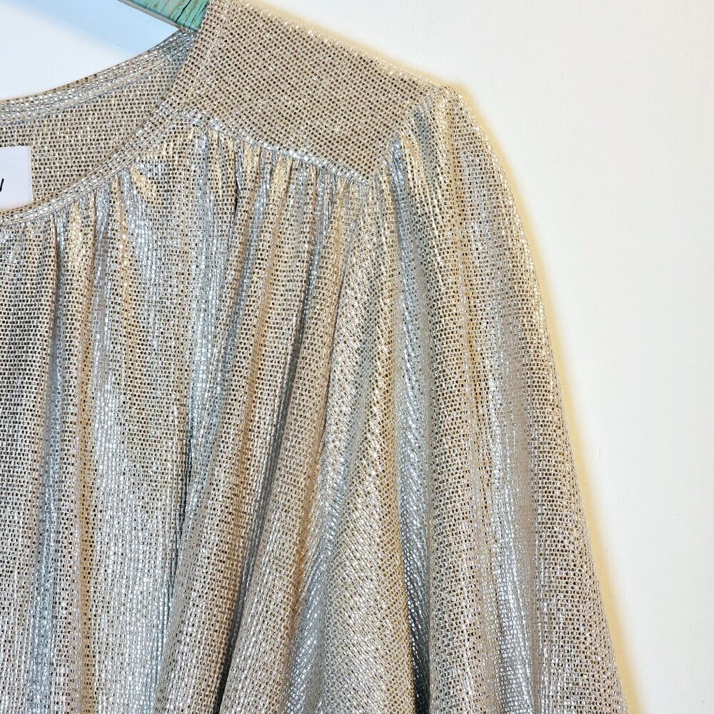 Sabina Musayev Anthro Gold Tiny Tile Raised Texture Blouson Dress & Waist Tie, M - Picture 3 of 12